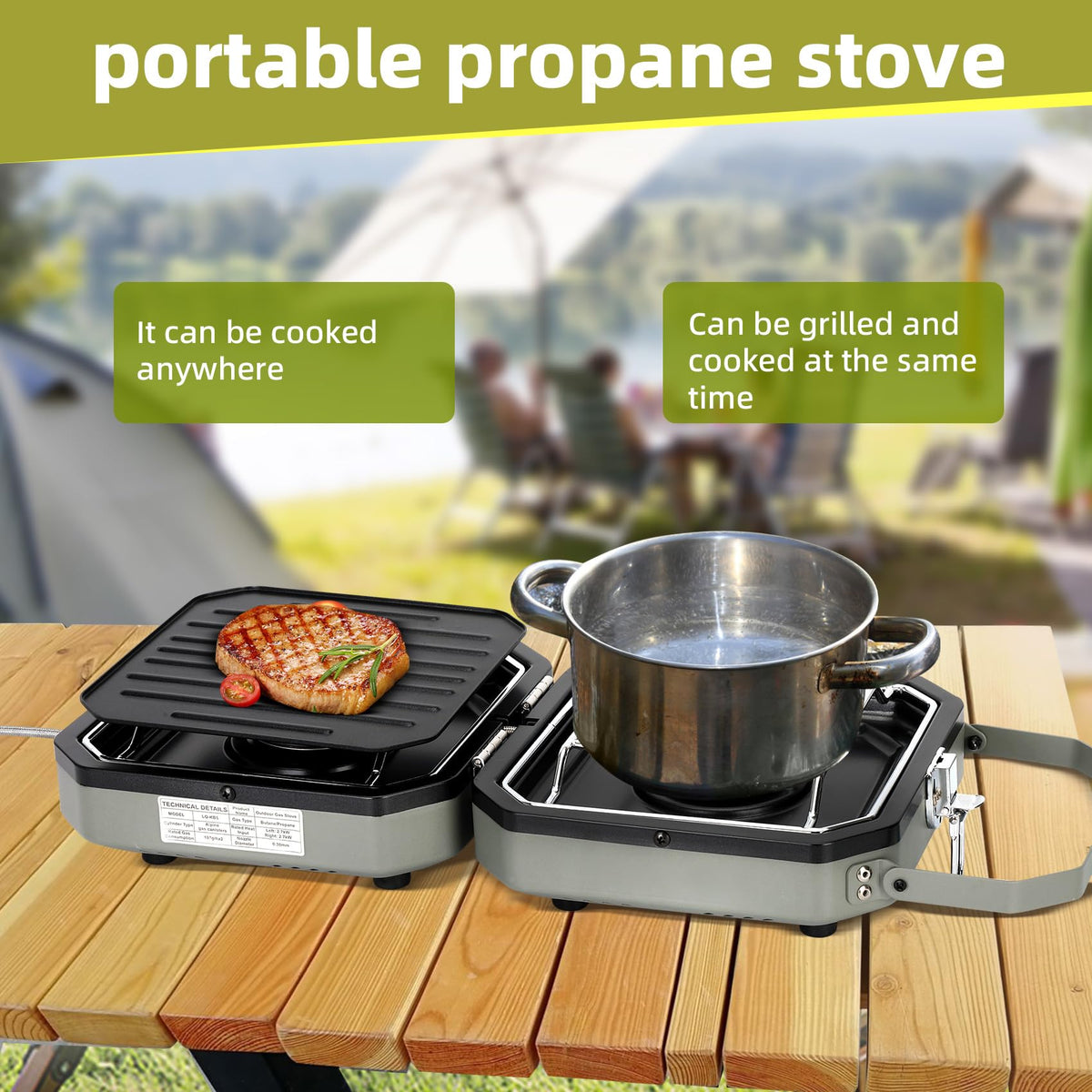 2 Burner Propane Camping Stove with Grill